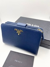 Authentic Prada Blue Saffiano Leather Bow Wal...