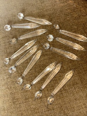 Lot of 12 Vintage Crystal Prism drops faceted  Octagon Antique Chandelier Sconce