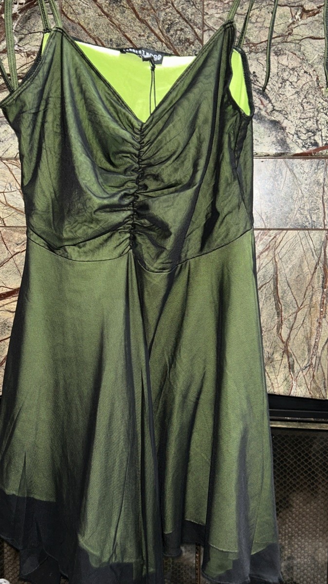 Dolls Kill Current Mood- Dress Black & Green Wicked Sleeves Size XXL Dolls Kill Current Mood- Dress Black & Green Wicked Sleeves Size XXL