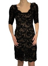 Oscar De La Renta Vintage Black Corded Lace Cocktail Dress Made In Usa Size 4