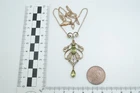 PRETTY ANTIQUE 9K GOLD PERIDOT & PEARL PENDANT LAVALIERE c1910