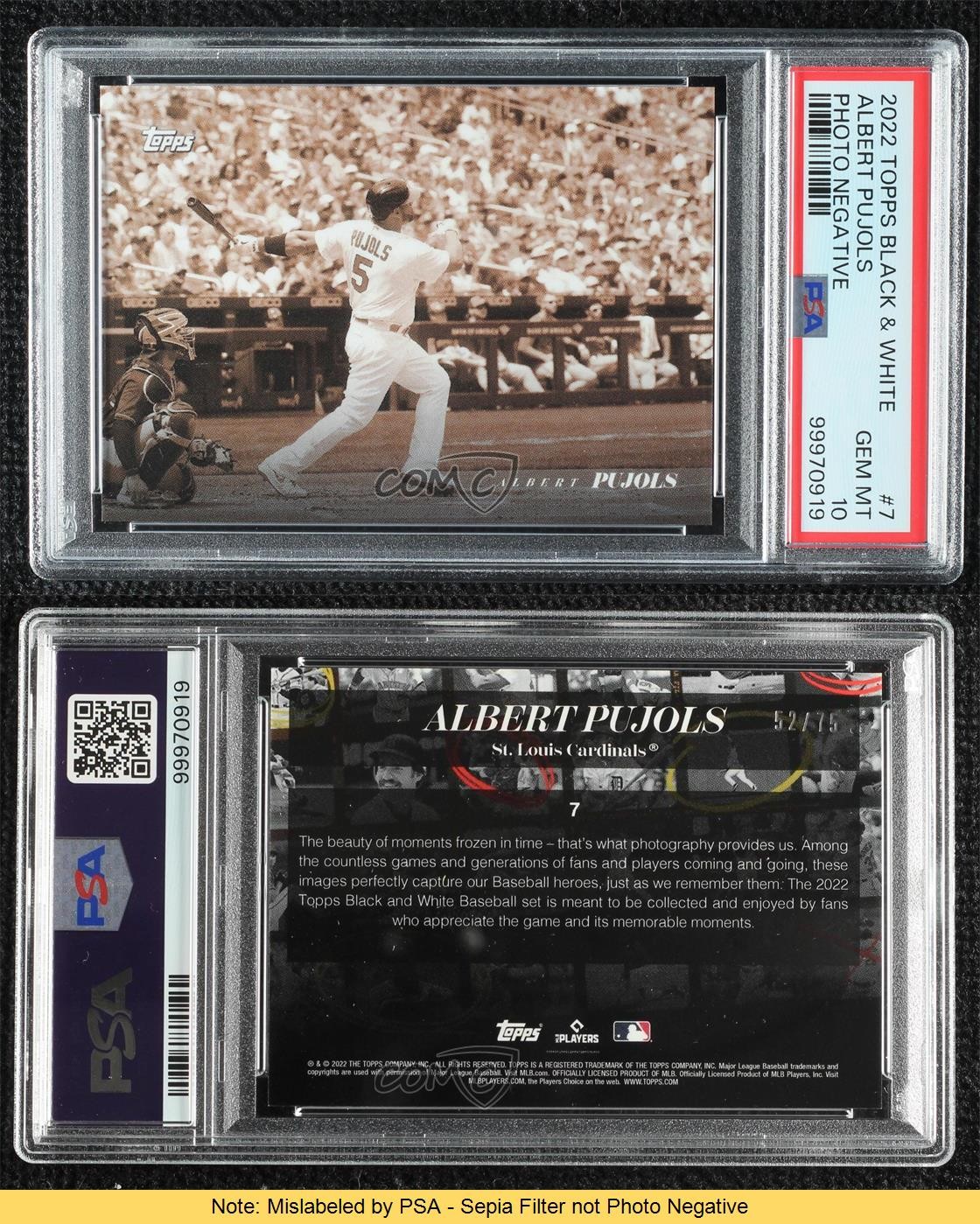 2022 Black & White Sepia Filter 52/75 Albert Pujols #7 PSA 10 GEM MT READ 1gh7 view 3