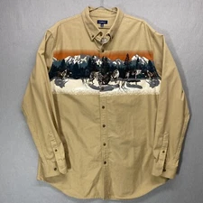 Croft Barrow Shirt Mens XLT Tan Wolf Pack Mountains Howling Thick 100% Cotton