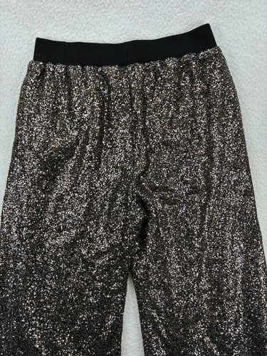Piper & Scoot Wide Leg Glitter Pants Size L Women’s Black Gold Sparkle Cropped - Picture 12 of 13