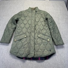 Joules Puffer Jacket Womens Size 4 Brown Ful Zip Plaid Lined