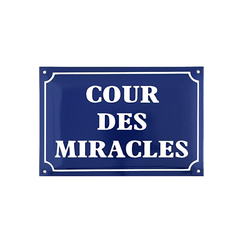 Plaque de rue émaillée Cour des Miracles pour decoration de bar et cuisine vintage 30x20cm