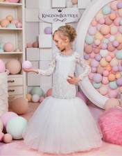 Mermaid Long Sleeve Lace Flower Girl Dresses Kids Wedding Birthday Party Dresses