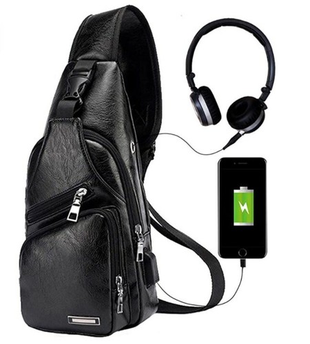 B07KMBandolera De Cuero Mochila Negra Viaje Para Hombre Deportes Mensajero  Bolso | eBay