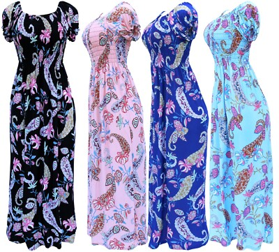 #ad Women#x27;s Paisley Print Ethnic Lightweight Smocked Summer Sundress Long Dress $15.95