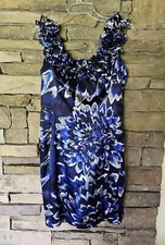 Maggie London Blue Floral Ruffle Sleeve Cocktail Evening Dress Womens Size 8