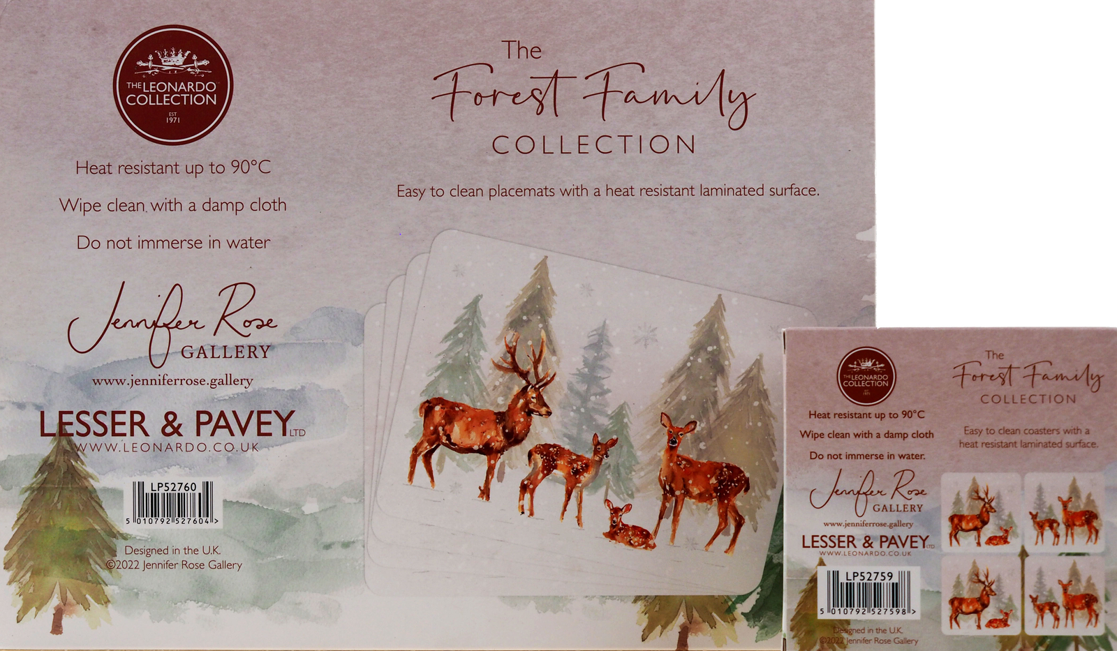 Forest Family Stag Christmas Dinner Hardback Placemats And Coasters