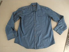 I N C International Concepts Button Down Shirt Men L Navy Safari Style Cotton...