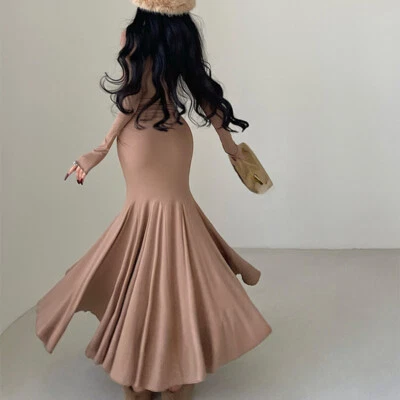 Robe Longue Plissée Pour Femme Élégante Slim À Manches Longues Robe Fishtail - Photo 1/4