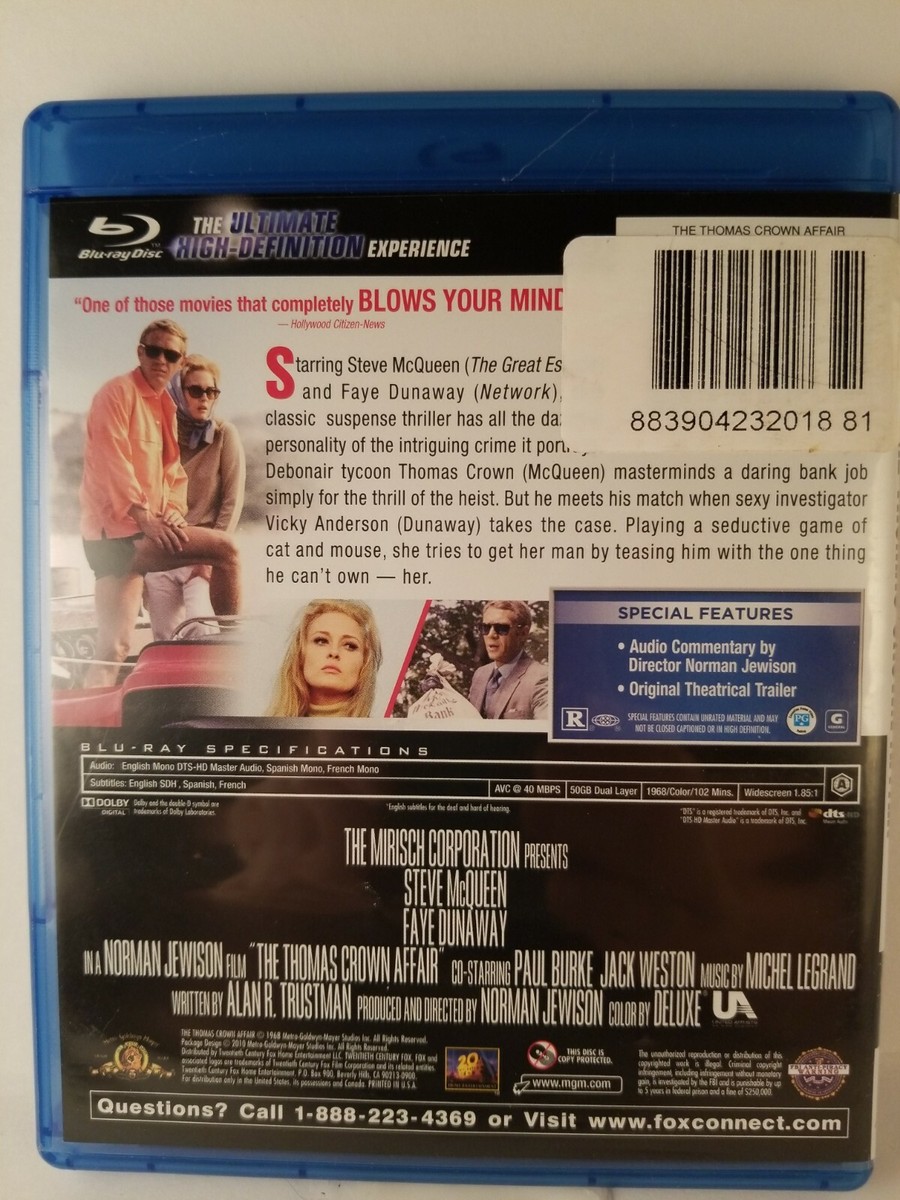 The Thomas Crown Affair Blu-Ray: Steve McQueen Faye Dunaway