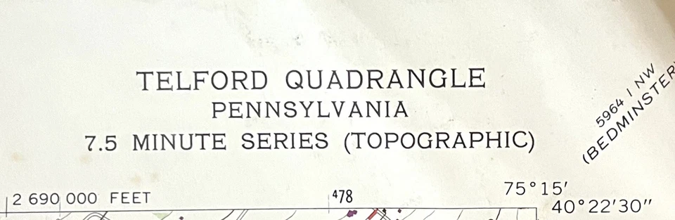 Mapa cuadrángulo geológico topográfico vintage Telford Pennsylvania USGS 1973 Foto 4 de 4