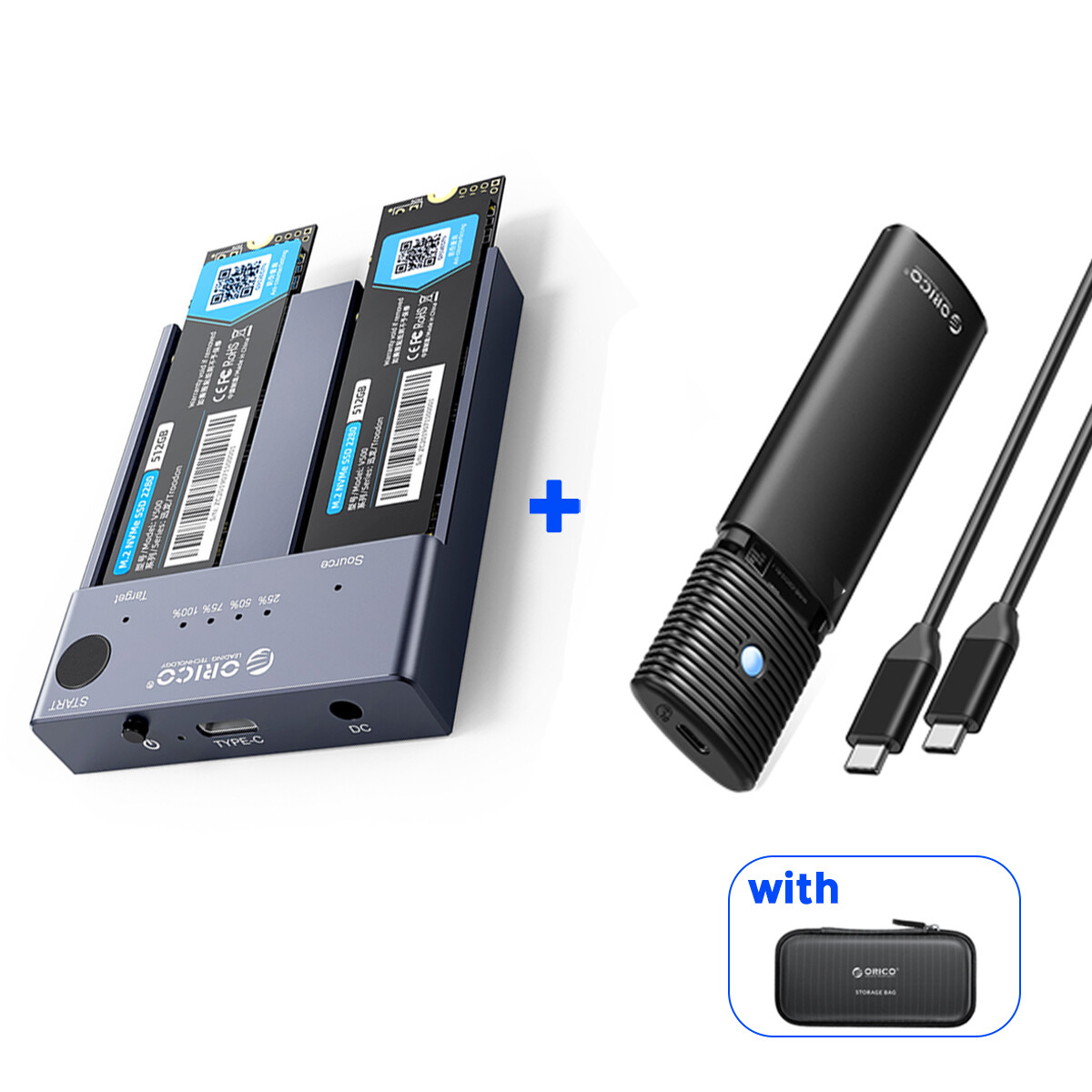 ORICO NVMe Cloner Dual-Bay NVMe Docking Station USB C to NVMe