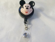 MICKEY MOUSE 3D Head Plastic ID Holder Badge Reel black disney yoyo work pull