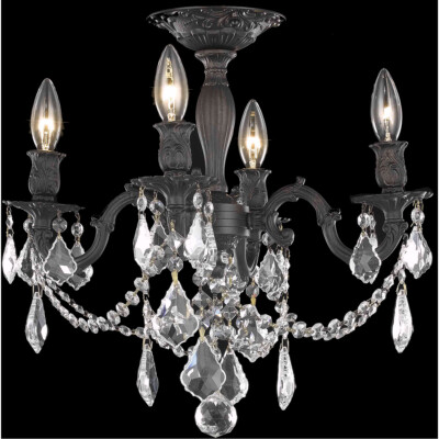 Dark Bronze Crystal Chandelier Flush Mount Ceiling Lighting 4 Light Fixture 17''