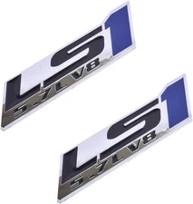 2pcs LS1 5.7 L V8 3D Emblem Engine Fender Door Trunk Dash Badge Chrome Blue