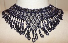 VICTORIAN GOTHIC STYLE BLACK CLEAR GLASS RHINESTONES CHOKER NECKLACE
