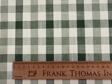 Stratford Woven Gingham Fabric Cotton Check GREEN IVORY Curtain Blind Upholstery