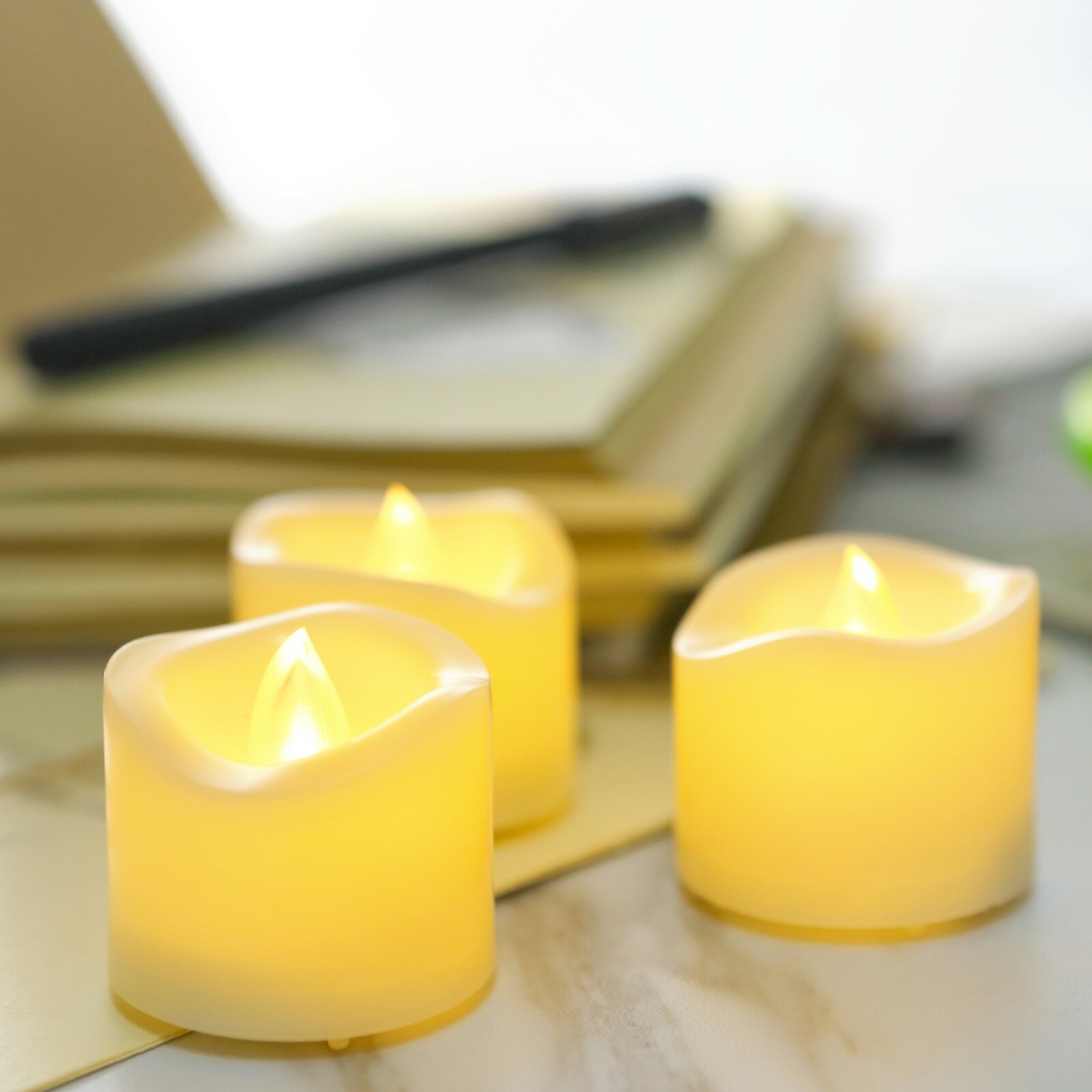 6 Flickering Battery Operated Flameless LED Tea Lights Votive Candles Timer