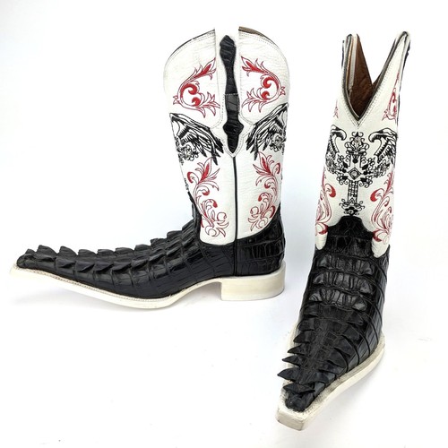 Botas Vaquero El General para Cuero Blanco e Imitación Negra Cola de Caimán Talla 6 596748549128 | eBay