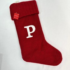 Wondershop Target Monogram P Sweater Red Knit Christmas Stocking Pocket