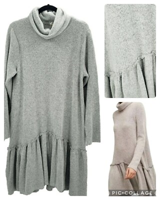 Anthropologie Moth Eira Drop Waist Sweater Dress Size Large Gray Turtleneck  Knit | eBay