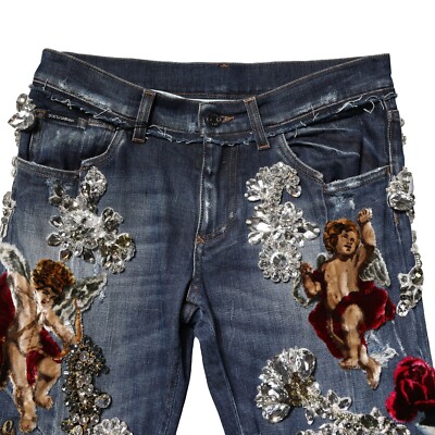 DOLCE & GABBANA Jeans Blue Cotton Rhinestone Embellish Denim IT44