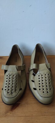Orthopedic Mary Janes Strap Flat Beige/Brown UK 8 Shoes Leather Woven Flats