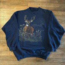 Vintage 90s Deer Graphic Sweater, Retro Wildlife Cotton Pullover