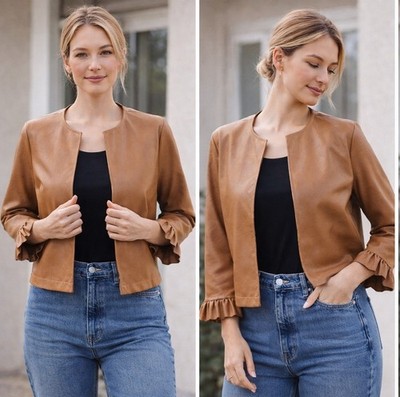 Pierre Balmain Florence 18 Gr. M 38 Damen Jacke Leder Cape Designer Camel A2750