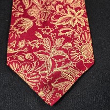 Men's Red Gold Floral Botanical Silk Tie Classic Width