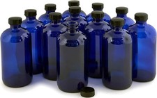 , 12, Cobalt Blue, 16 oz Glass Bottles, with Lids