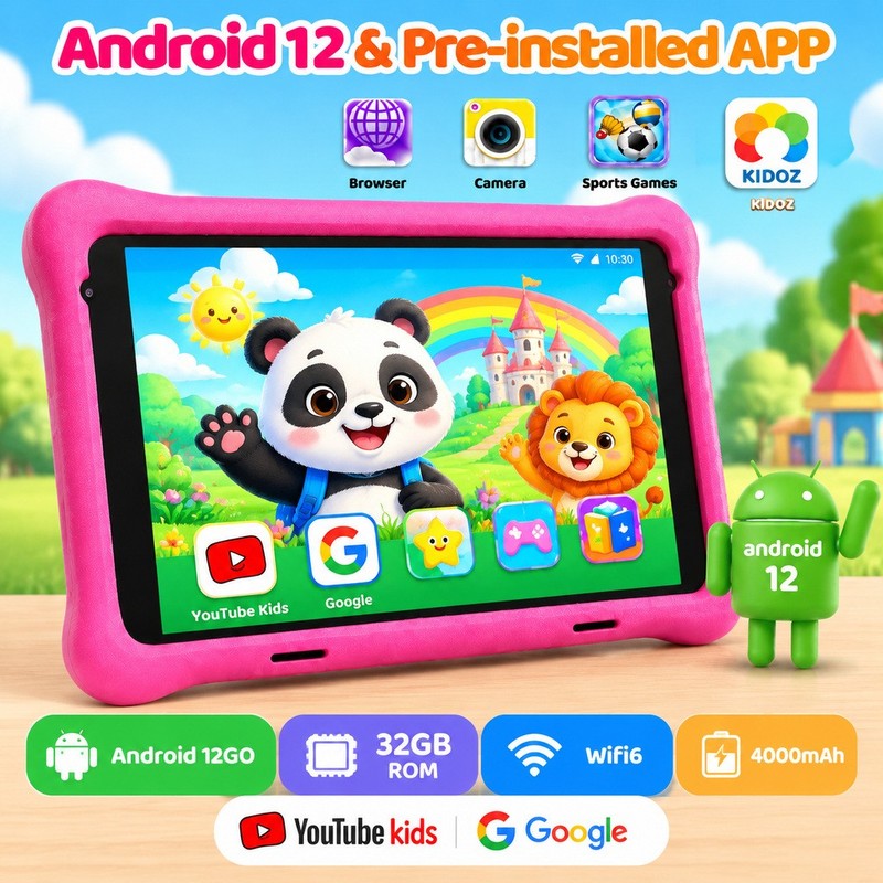 Android Tablet for Kids 32GB ROM Bluetooth5.0 Wifi5G Quad Core 8 inch IPS Touch