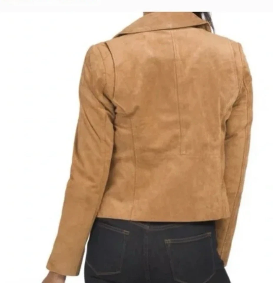 Chaqueta de moto Bagatelle NYC para mujer de cuero de gamuza genuina, marrón peluche, M, nueva con etiquetas Foto 2 de 4