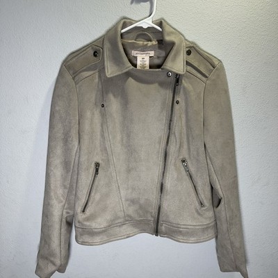 Philosophy Faux Suede Taupe Gray Asymmetrical Zip Moto Crop Jacket medium Biker