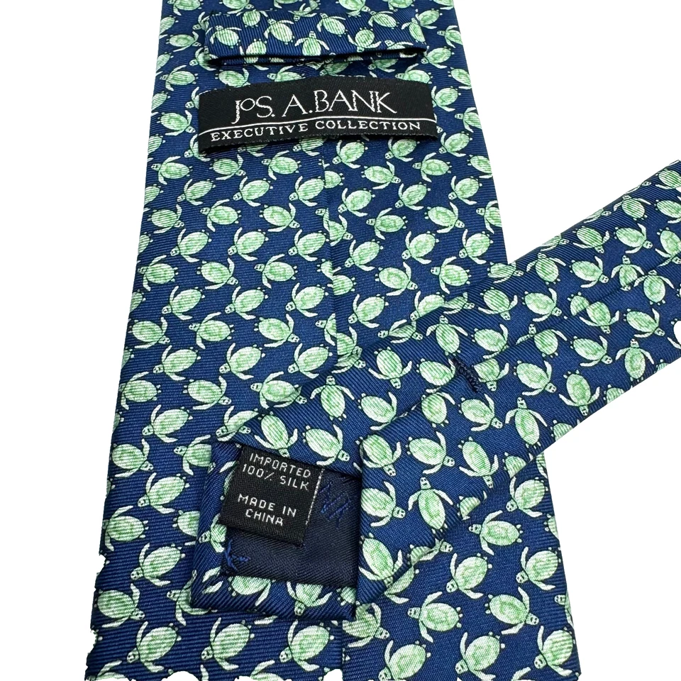 Jos A Bank Executive Collection Men’s Tie 100% Silk Navy Green Sea Turtle Print - Image 3 of 4