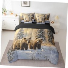 Cute Bear Bedding Set Size Wild Animal Comforter Set 7 King White and Brown
