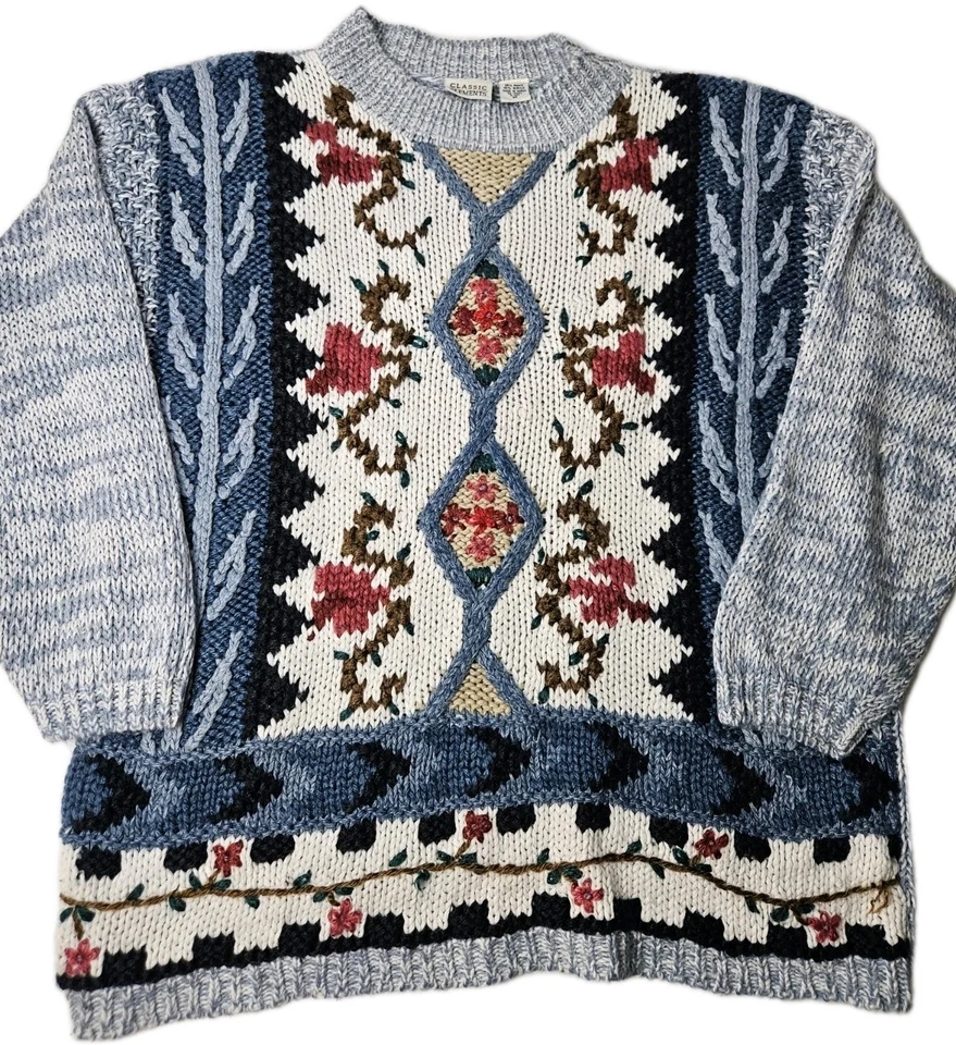 Suéter Floral Tejido a Mano Vintage Classic Elements para Mujer Mediano Cottagecore Foto 2 de 4