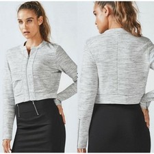 Fabletics XS Gray Zip Up Cropped Jacket Long Sleeve Athleisure