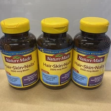 3x Nature Made Hair Skin and Nails 2500 mcg Biotin Dietary Supp 120Ct/Exp.Read