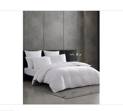Vera Wang Solid Textured Pleats 3-Piece White Cotton King Duvet Cover Set