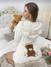 Teddy Bear Plush Hooded Romper Cream Soft Cozy Lounge Wear