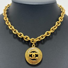 CHANEL 3853 COCO Mark CC Logo Necklace Gold Vintage Accessory Authentic JAPAN