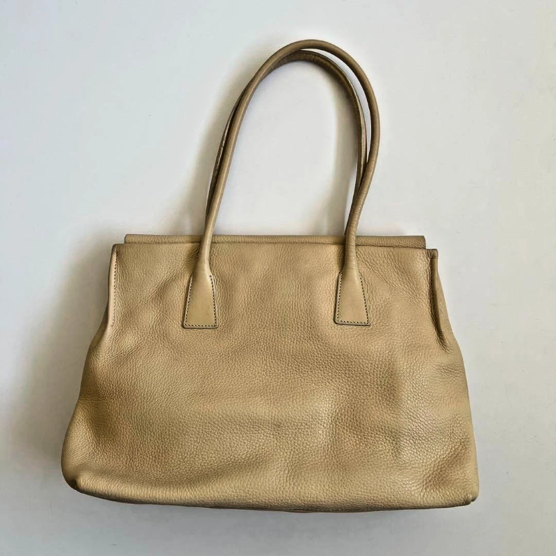 JIL SANDER Unisex Grained Leather Design Tote Handbag Beige