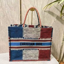 Authentic Christian Dior 2019 Flag Tote Bag Large Canvas Shopping Handbag