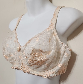 Vtg Lise Charmel 36E Bra Cream Embroidered Tangarine Rose Underwire Lace 