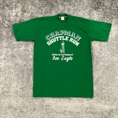 VTG Shuttle Run Shirt Adult Large Green 80s USA Single Stitch Sportswear Russell